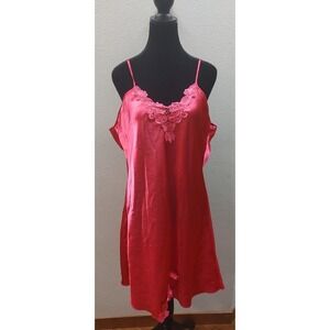 Womens Vintage Pink Teddy Nightgown Pullover Spaghetti Straps Lace Trim 2XL B6